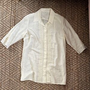 Ivory Button-Front Dress with Pintuck Detail